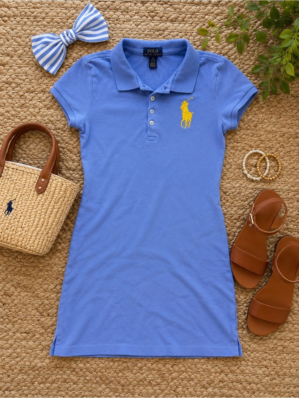 Kids SZ 8 Ralph Lauren Light Blue Polo Shirt with Yellow Embroidered Logo